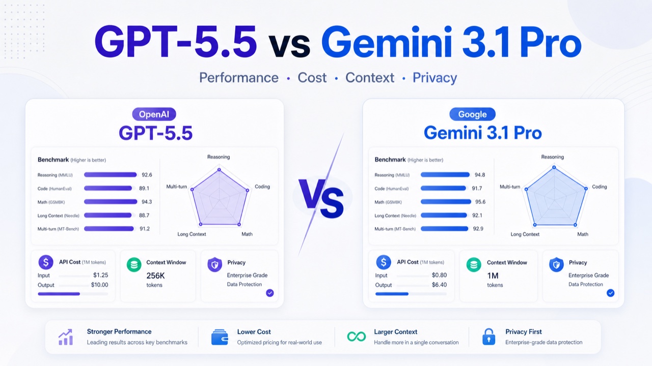 GPT-5.5 vs Gemini 3.1 Pro: Performance, Cost, and Privacy Compared